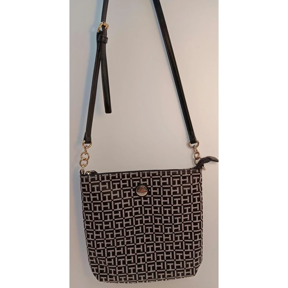 Tommy Hilfiger Monogram Canvas Crossbody Bag: Classic Preppy Shoulder Purse
